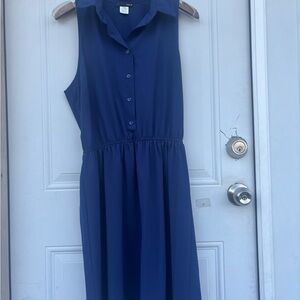 Aqua Sleeveless Button-Front Navy Midi Dress